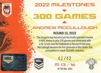 2023 NRL Traders Elite - 2022 Milestones #M13 Andrew McCullough Back